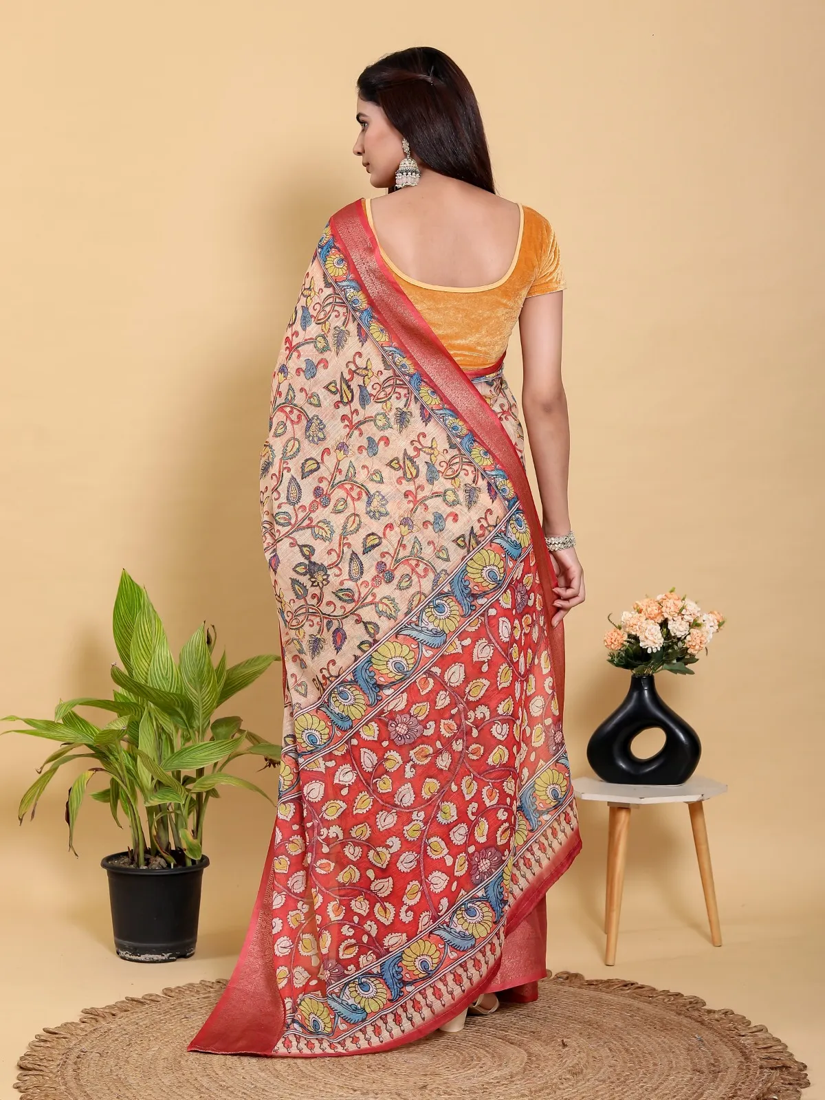 Kalamkari print Linen Cotton saree - Image 2 in Kolkata